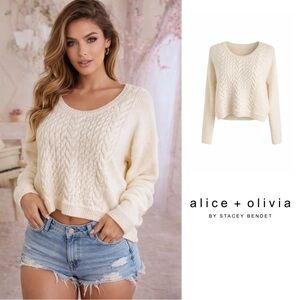 Alice + Olivia Scoop Neck Open Weave Cable Knit Sweater